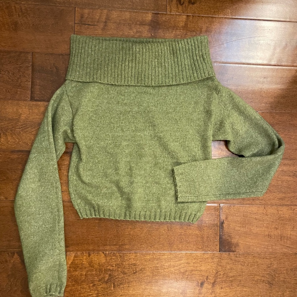 Silence + Noise Olive Off-Shoulder Sweater